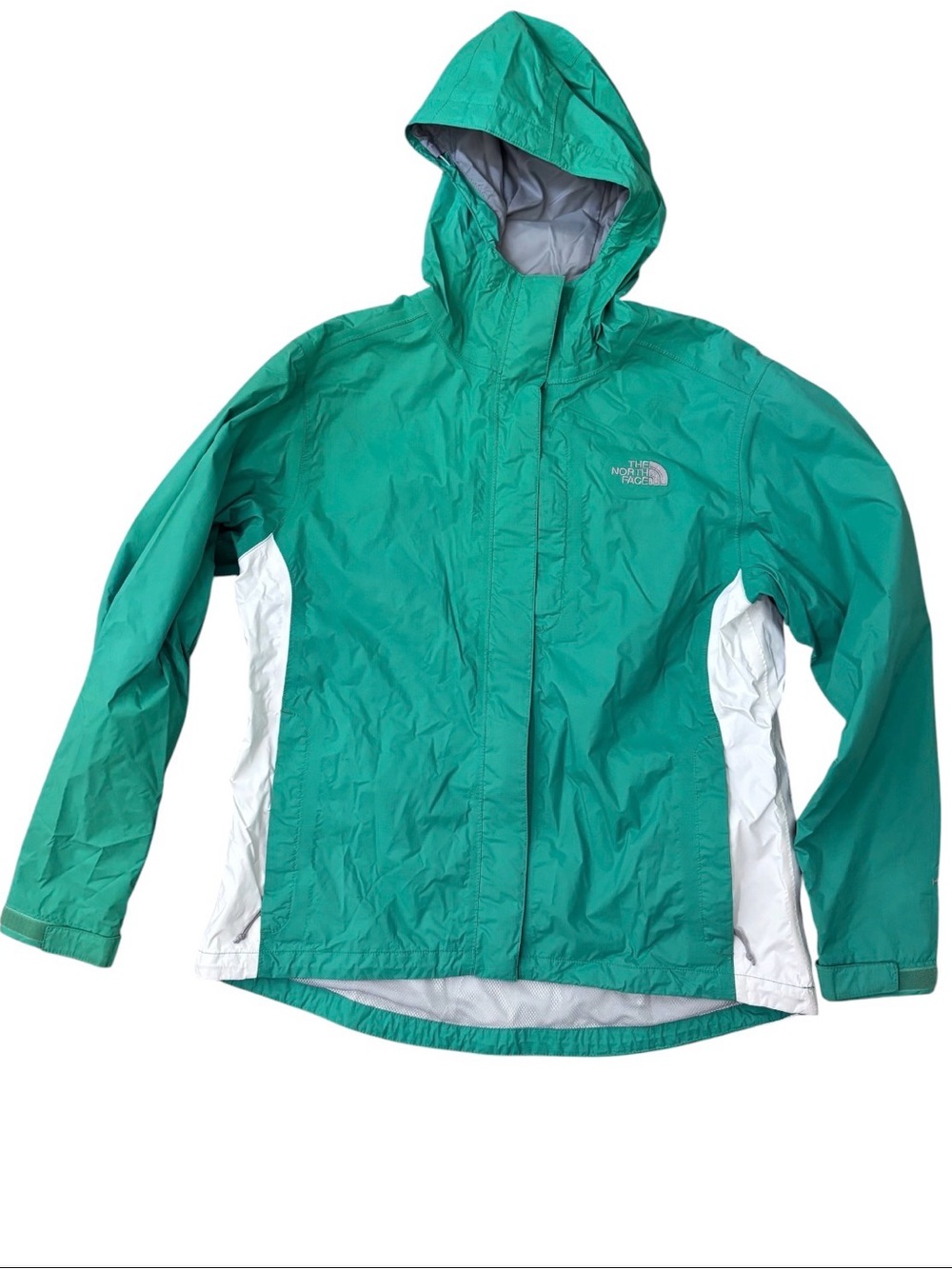 The North Face Teal & White Hooded Rain Jacket